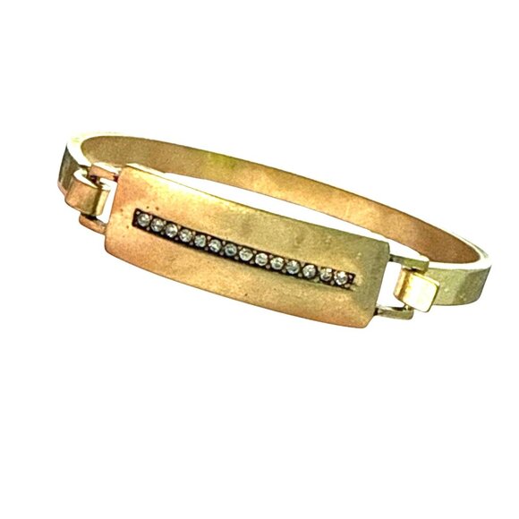 J. Crew Gold Tone Hinged Bangle Bracelet with Rhinestone Bar Accent - Picture 3 of 8
